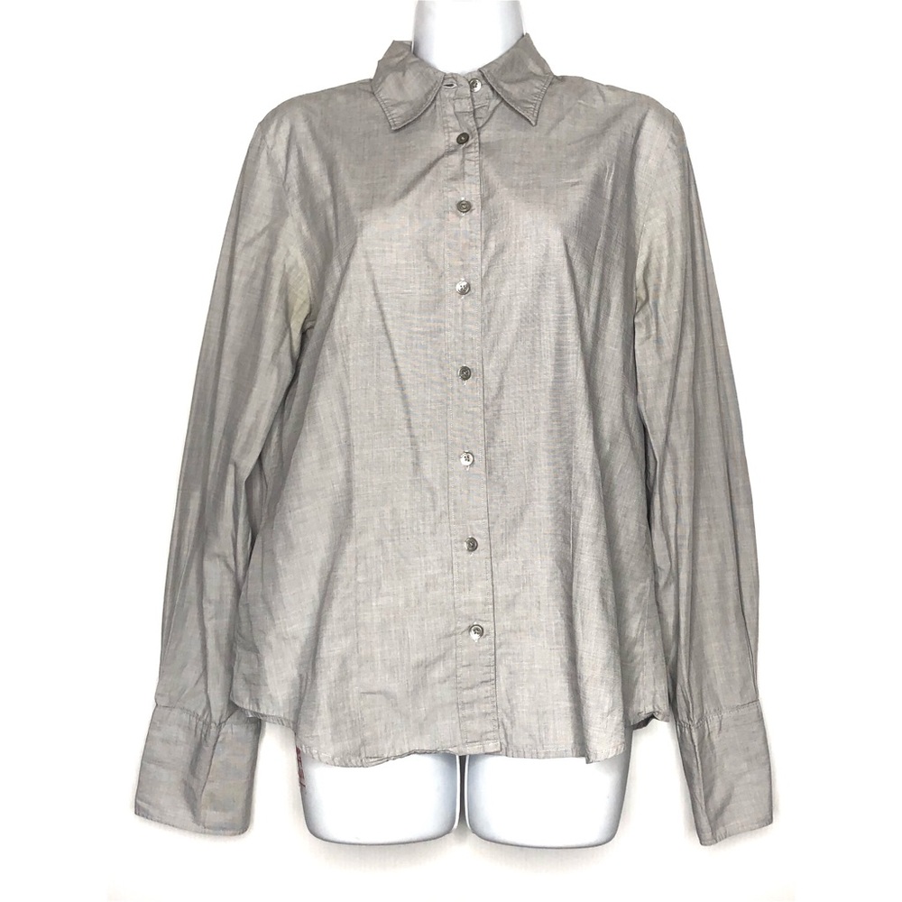 Ann Taylor Gray Chambray Button Down Shirt Medium